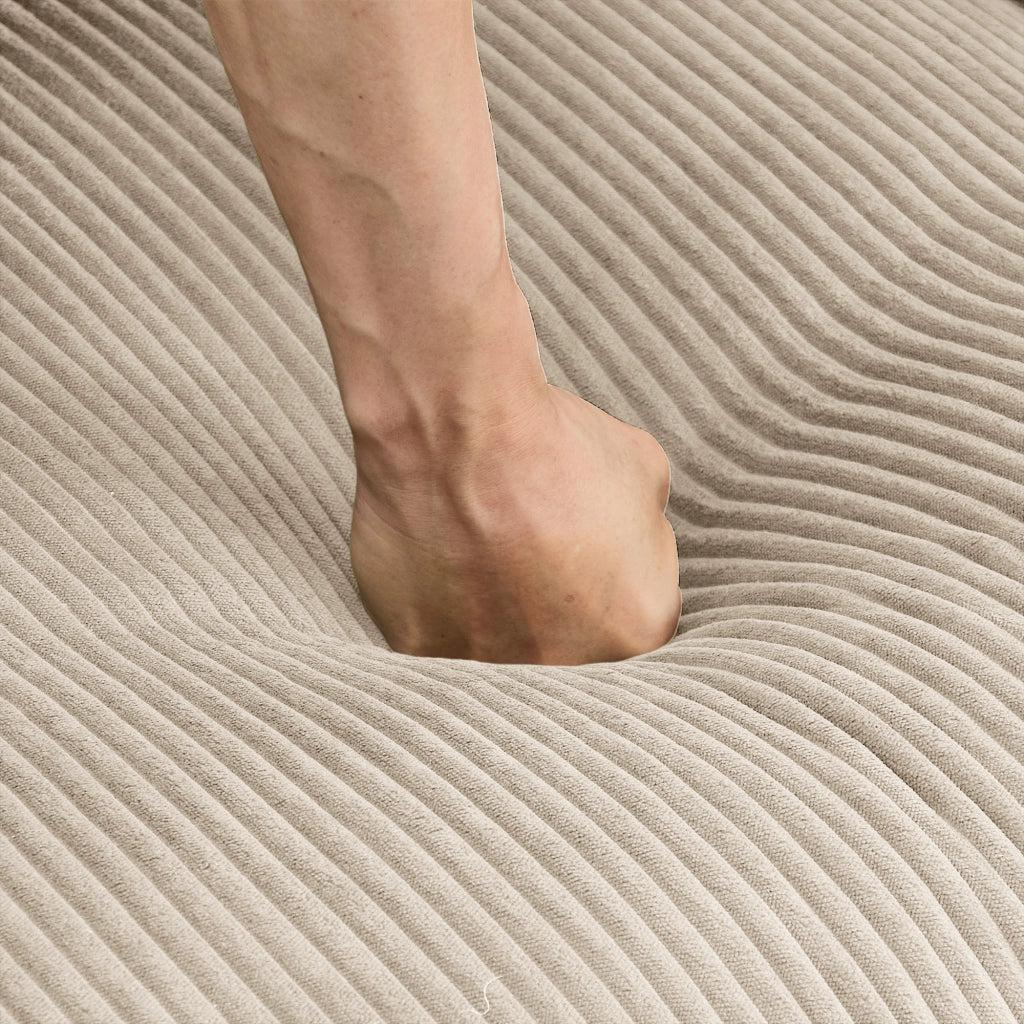 Divano modulare angolare con pouf in velluto a coste beige; 194 x 161 x 94 cm