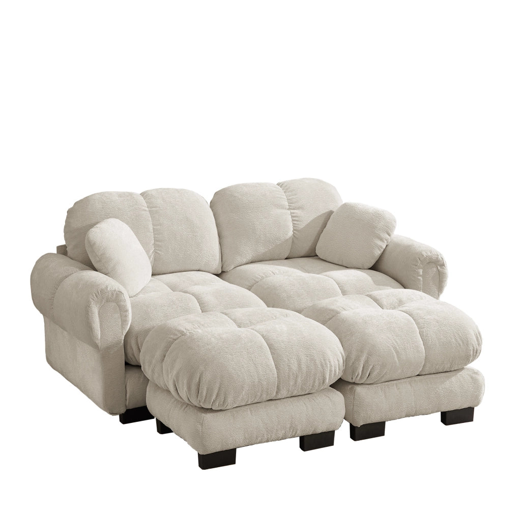Divano modulare 2 posti 190x149x90 cm in ciniglia kaki chiaro con ottomana mobile