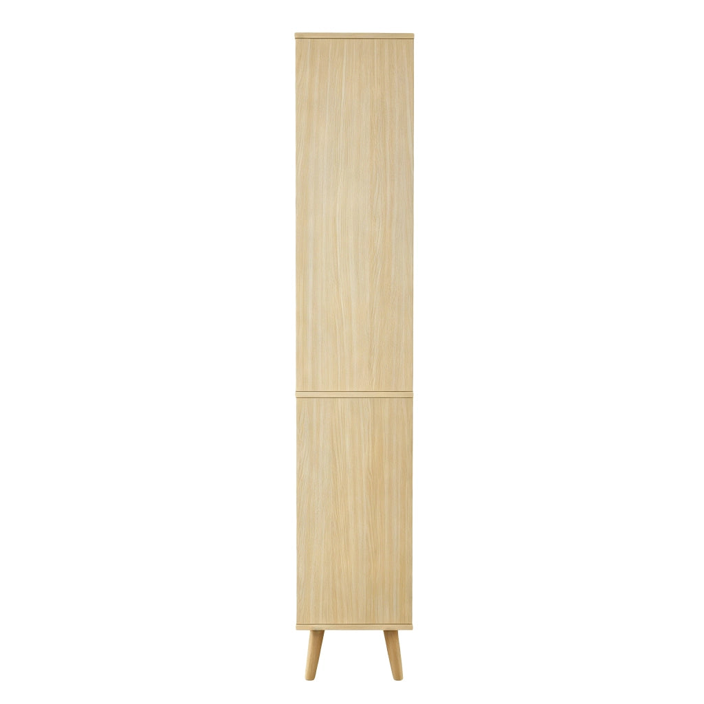 Colonna da bagno autoportante con ante reversibili in rattan; cassetto e ripiani aperti color legno naturale 40 × 30 × 166 cm