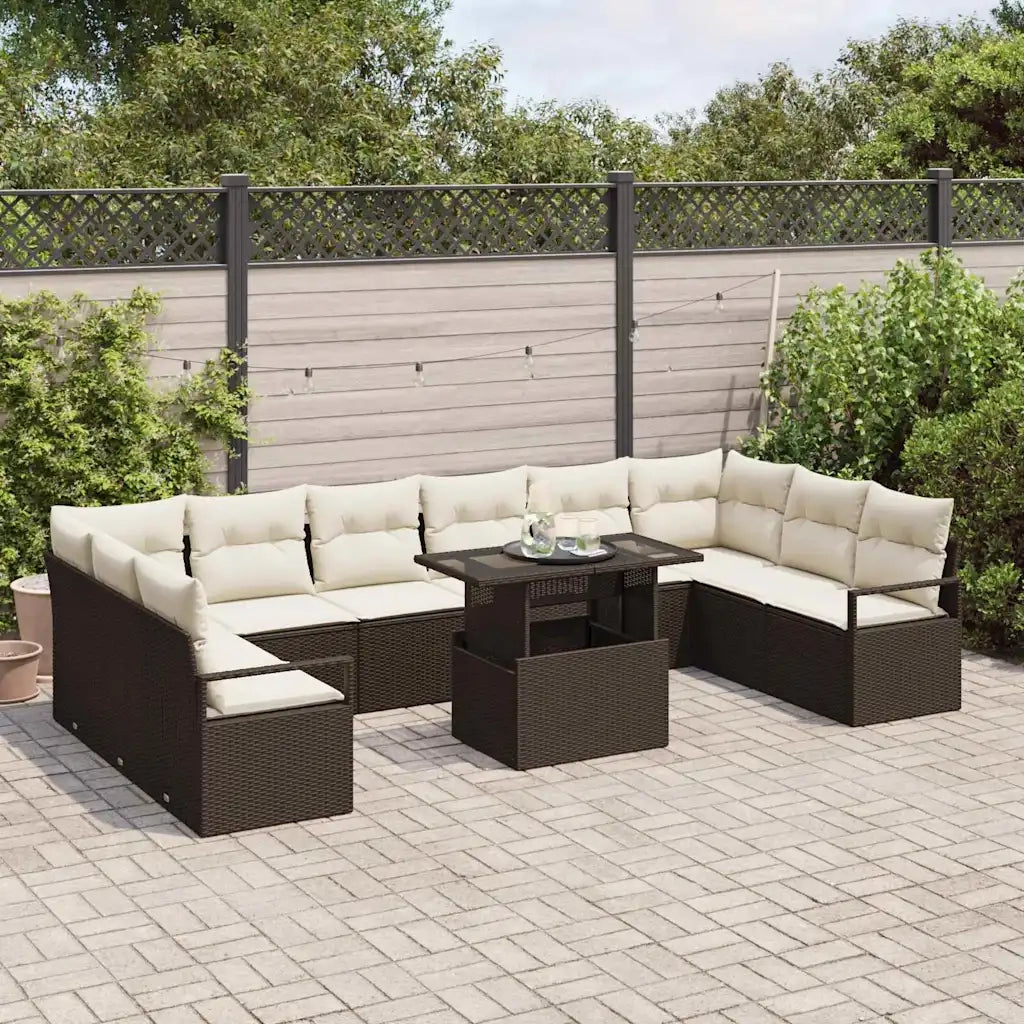 Set Divano da Giardino 11 pcs Marrone e Crema polyrattan