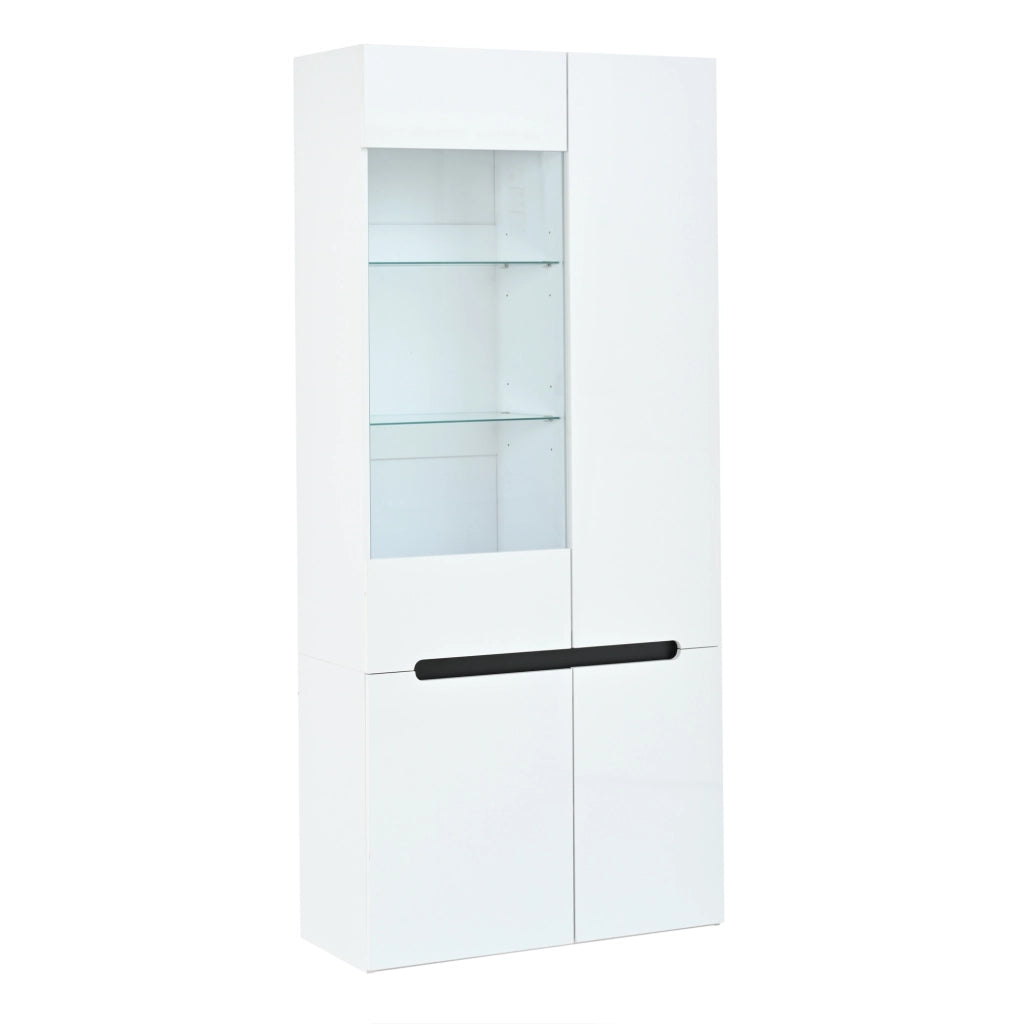 Vetrina 80x35x180 cm in MDF e vetro temperato bianco con LED Bluetooth