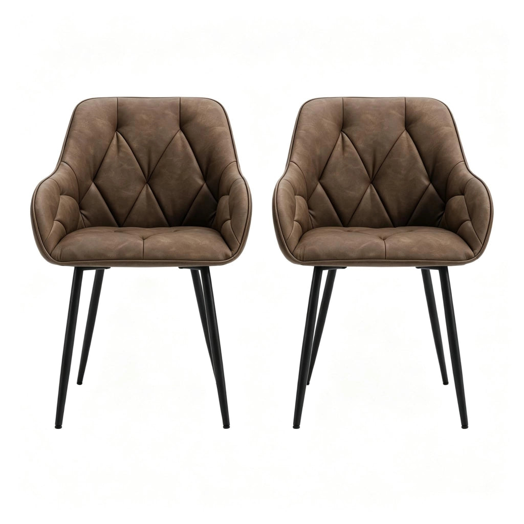 Set di 2 sedie da pranzo con braccioli in similpelle marrone scuro