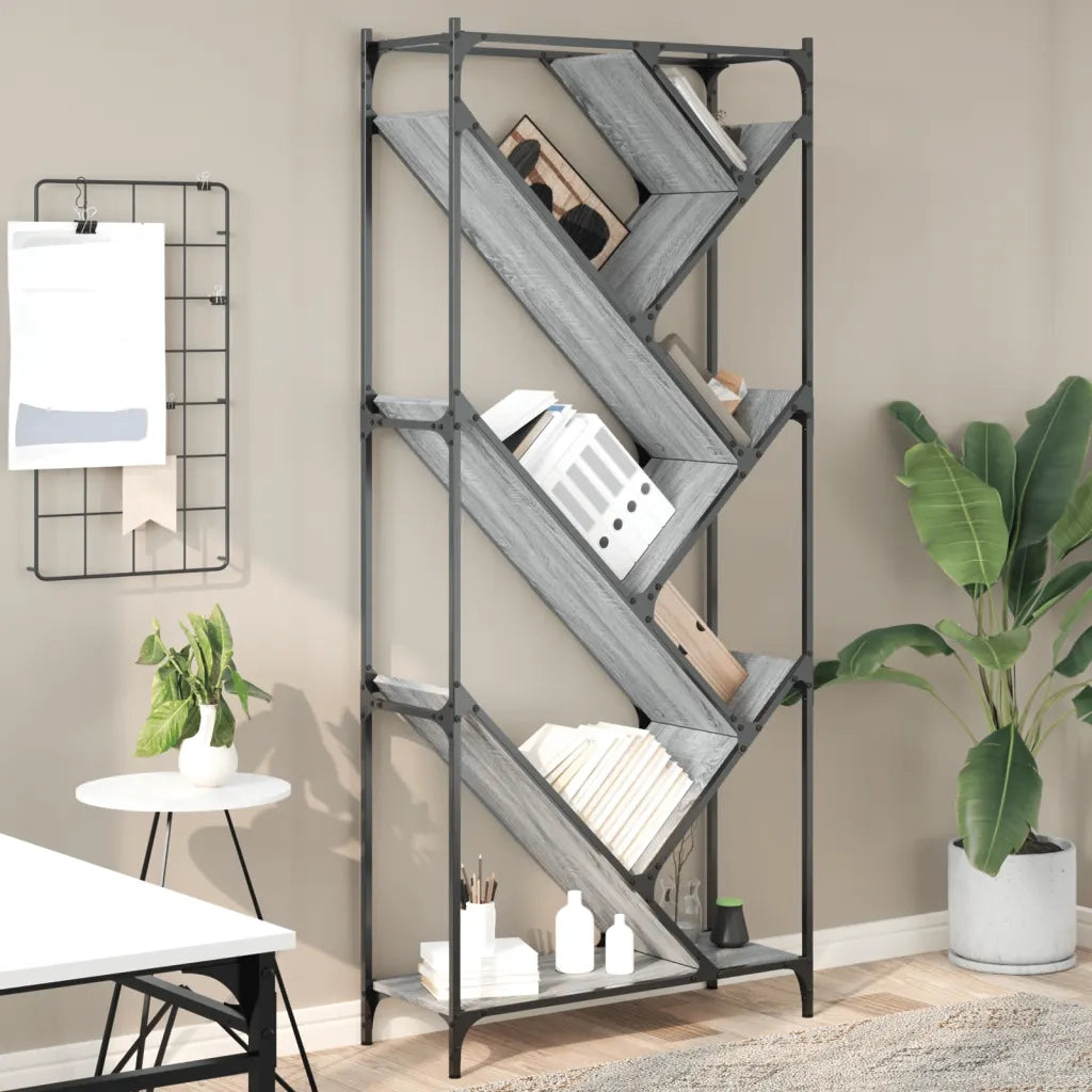 Libreria-Scaffale per Libri-Mobile di Stoccaggio Grigio Sonoma 79x30x180cm Legno Multistrato e Metallo
