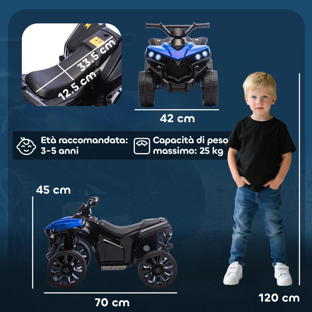 Quad Elettrico Bambini 6V ¨C Xylo ¨C Blu con Fari LED e Musica 3-6 Anni