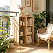 libreria aperta a cubi in legno ingegnerizzato E1 con 6 vani, scaffale multifunzione per casa e ufficio, rovere