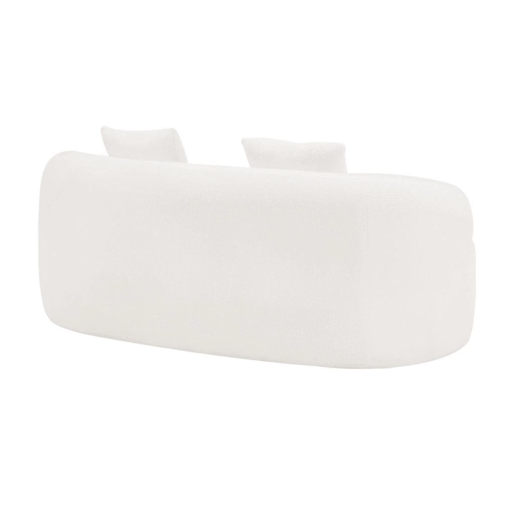 Divano loveseat 2 posti curvo con 2 cuscini; schiuma e molle; bianco