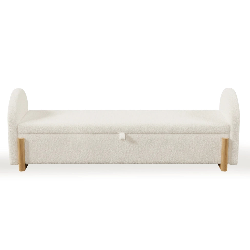 Panca contenitore da letto 146x47x61 cm con vano idraulico in ciniglia bouclé bianca