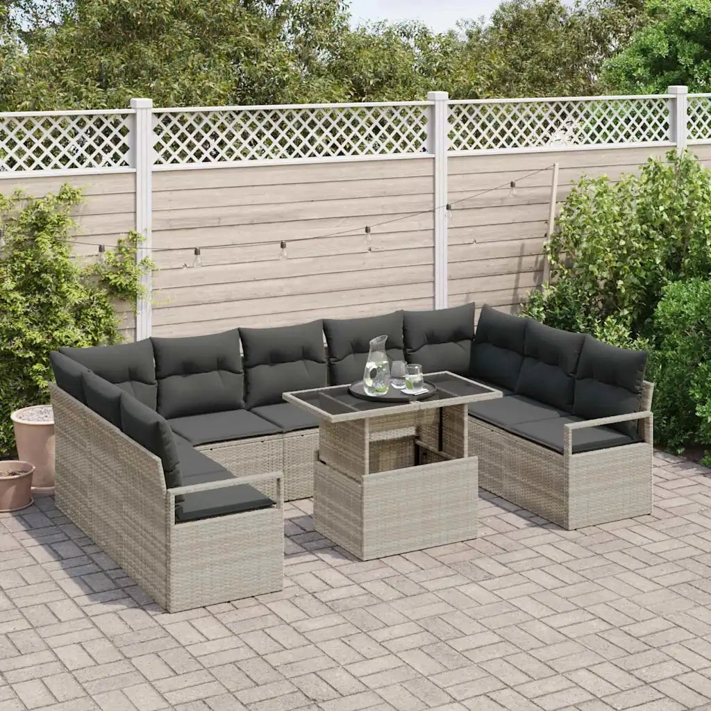 Set Divano da Giardino 10 pcs Grigio chiaro polyrattan