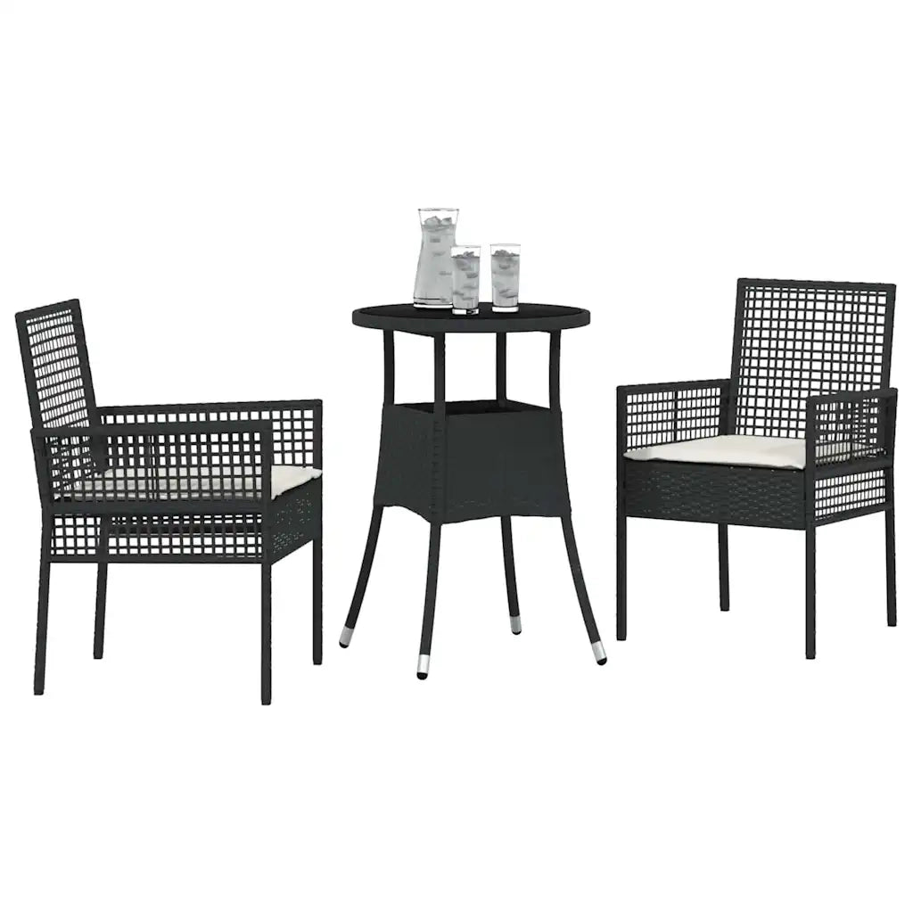 Set da Pranzo per Giardino 3 pcs Nero polyrattan 3334941