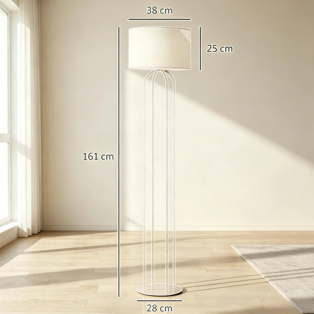 Lampada da terra moderna per soggiorno con paralume beige in lino e interruttore a piede