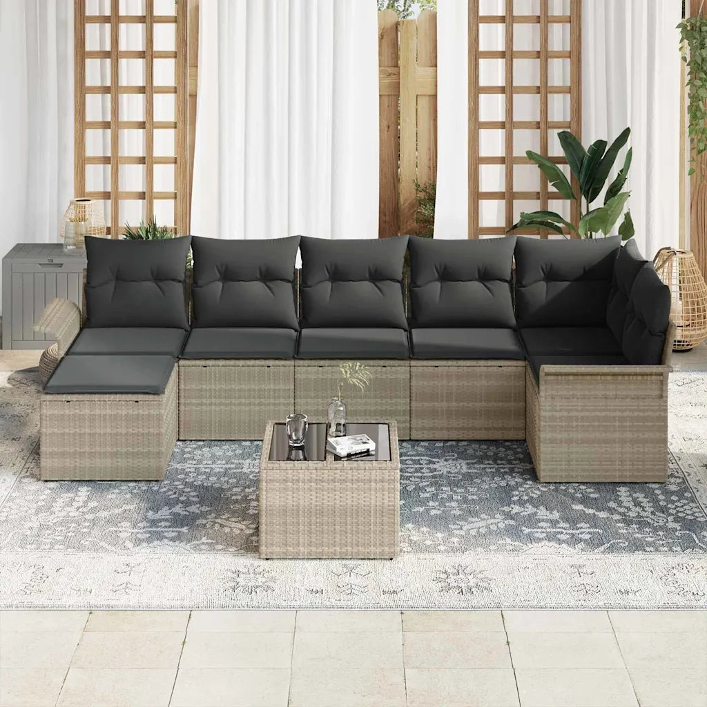 Set Divano da Giardino 8 pcs Grigio chiaro Poly Rattan 3345462