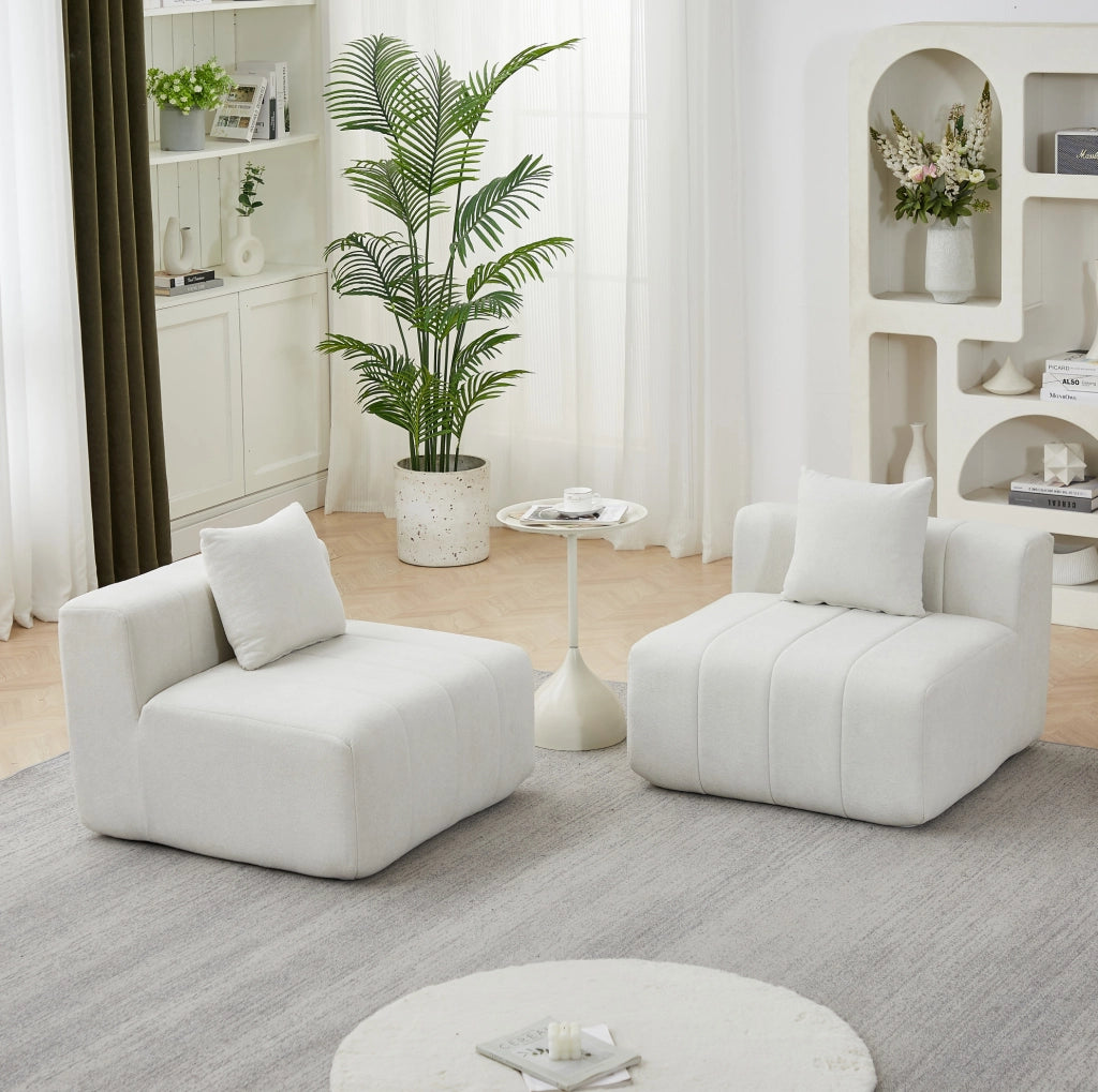 Divano modulare in chenille beige con design a tasti