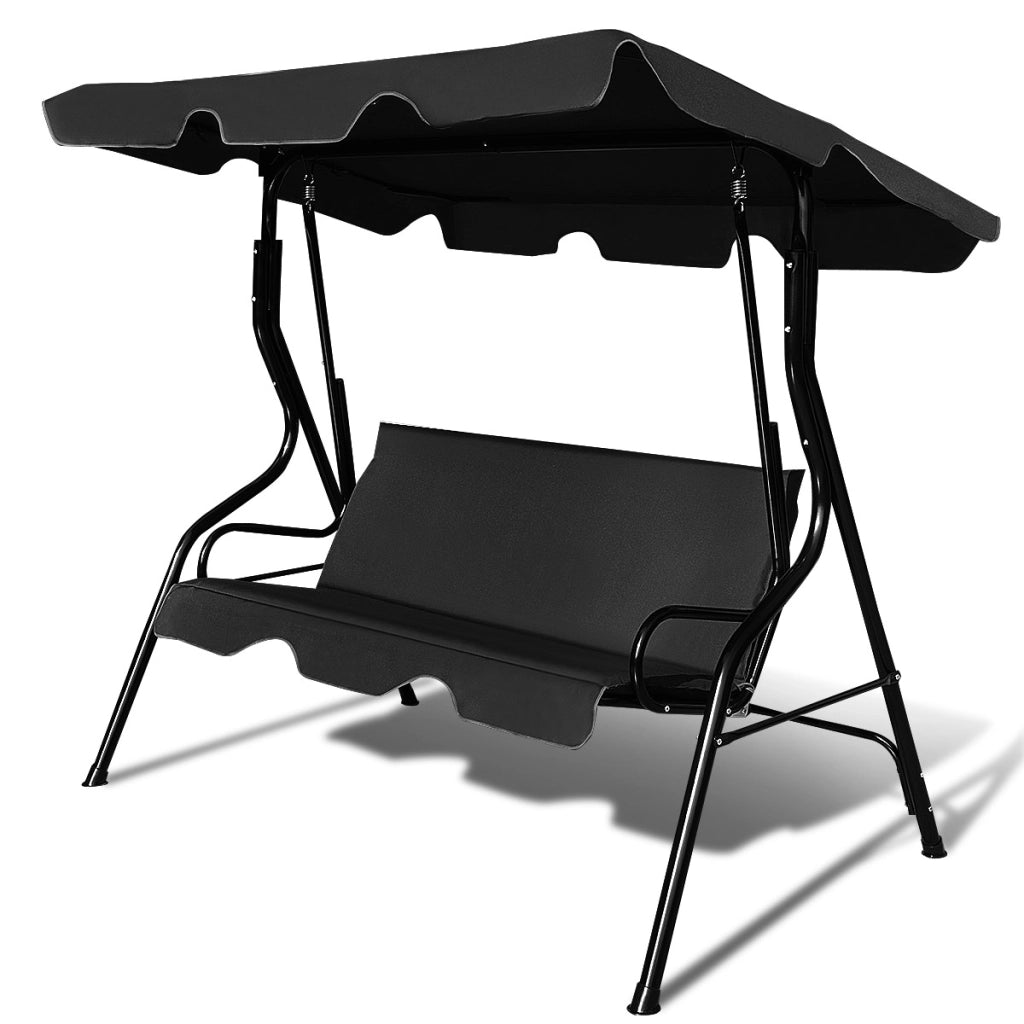 Dondolo a tre posti da giardino con oscurante e telaio in acciaio 172x154x110cm Nero-Dondoli