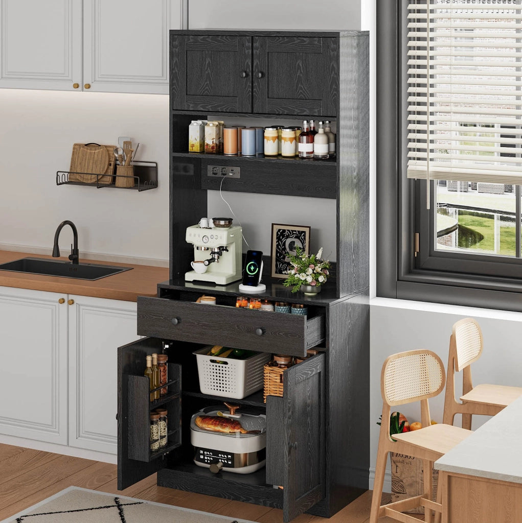 Mobile da cucina alti in MDF 180 cm con LED, prese integrate e grande cassetto