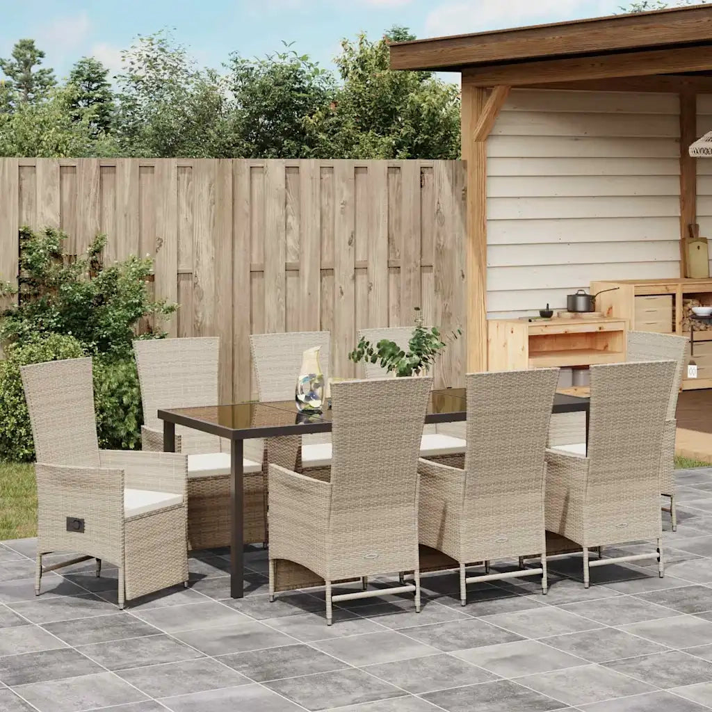Set da Pranzo per Giardino con cuscino 9 pcs Beige polyrattan 3379477