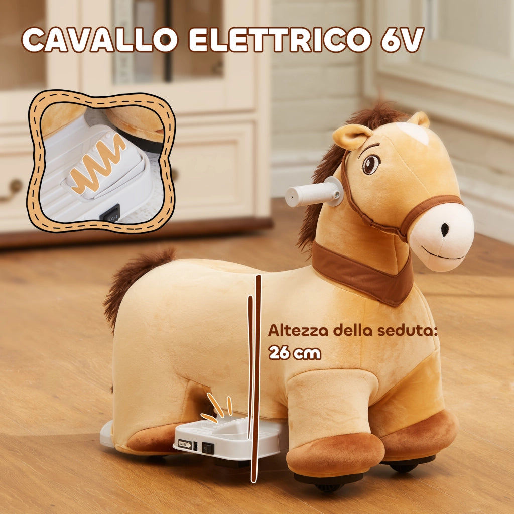 Cavallo Cavalcabile Elettrico per Bambini ¨C zephmum ¨C Marrone 6V con Ruote PU e Musica