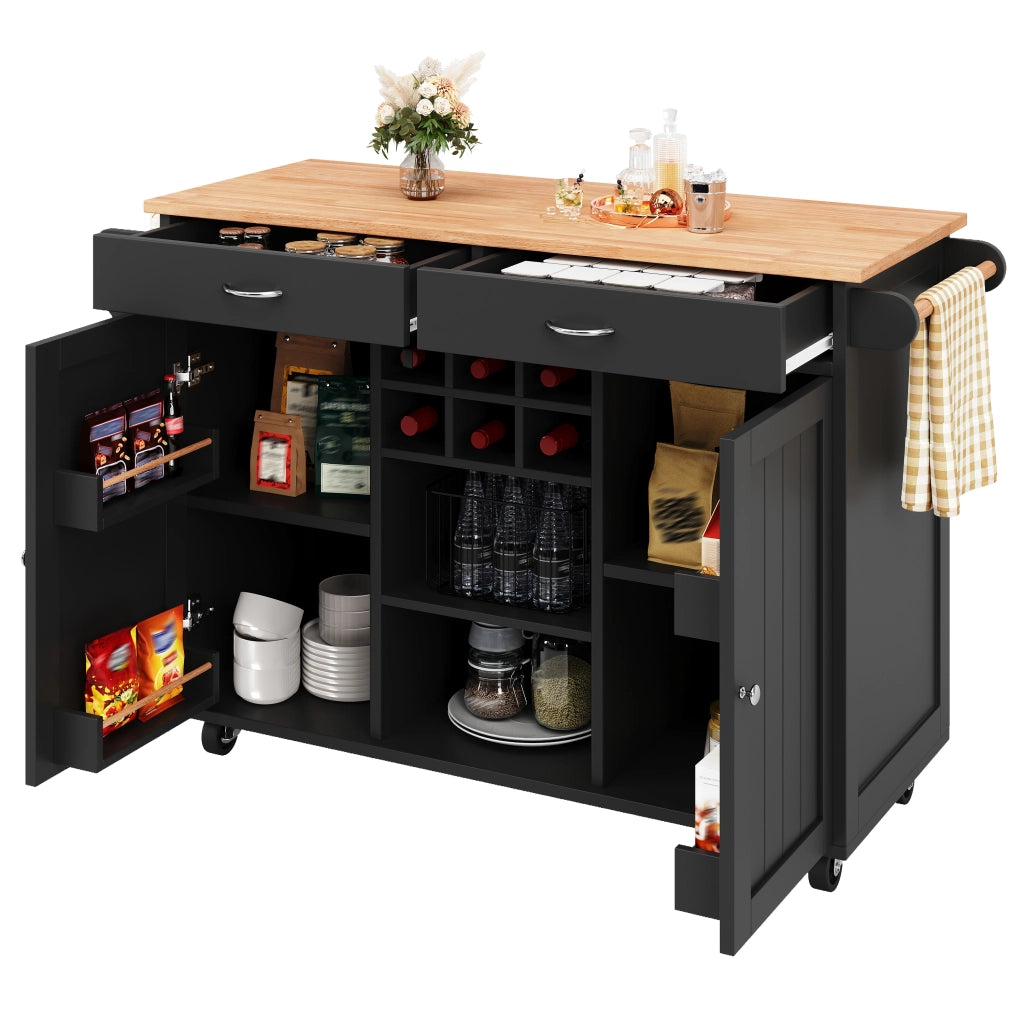 Isola cucina con ruote 102×45×92 cm, mobile multifunzione in MDF effetto legno, nero