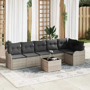 Set Divano da Giardino con cuscino 7 pcs Grigio Poly Rattan