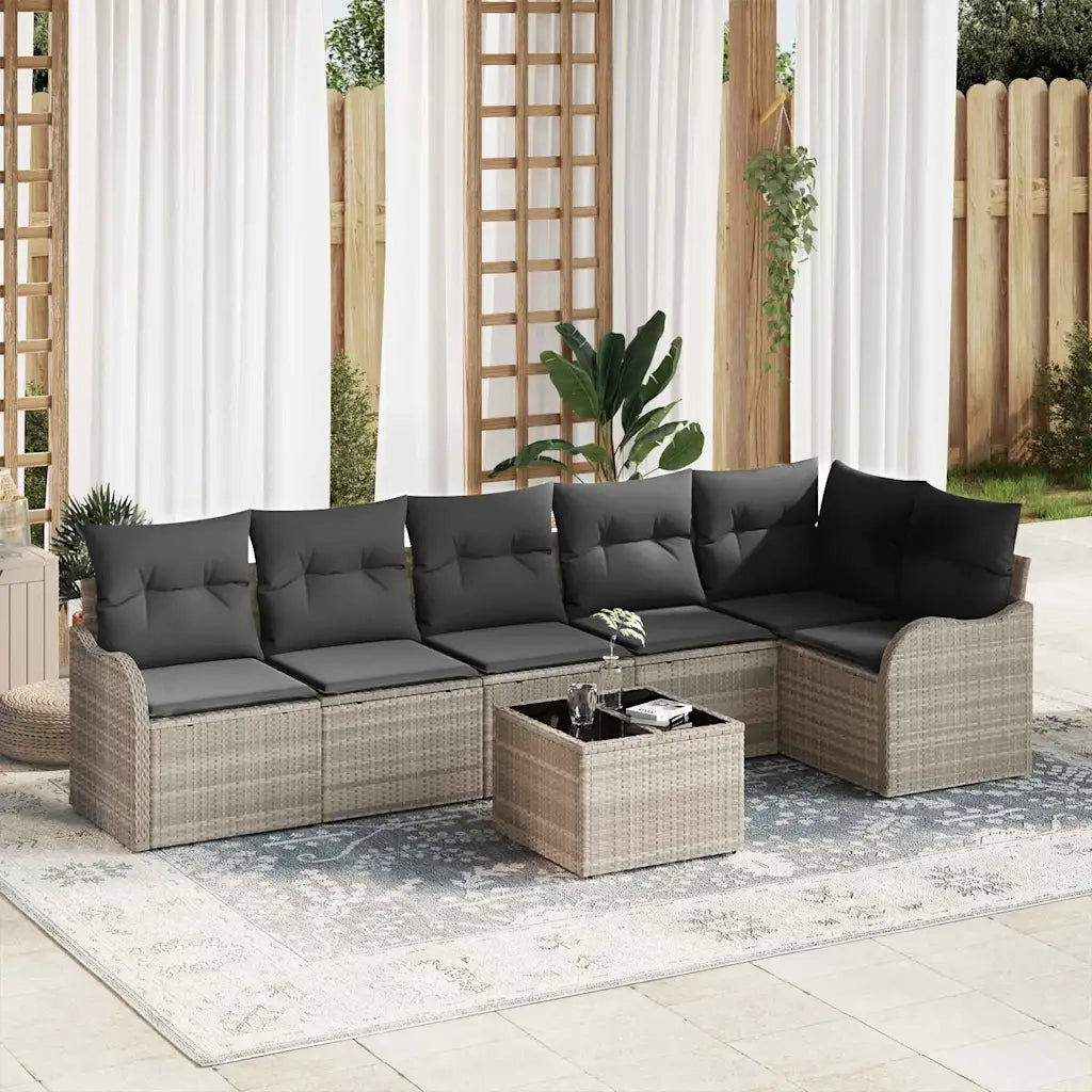 Set Divano da Giardino con cuscino 7 pcs Grigio Poly Rattan