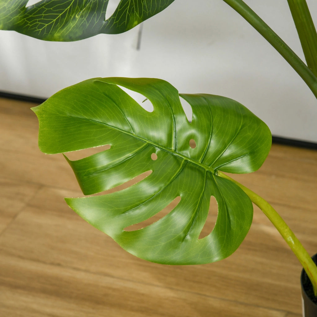 Pianta artificiale Monstera ULEVR 110 cm con 11 foglie e vaso nero, verde