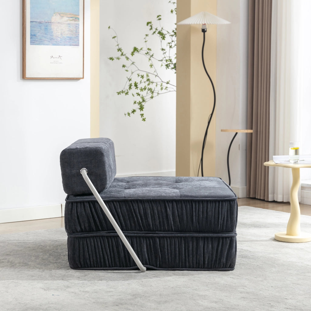 Divano letto modulare in ciniglia grigio con elementi componibili convertibile in poltrona divano a 2 posti e chaise longue