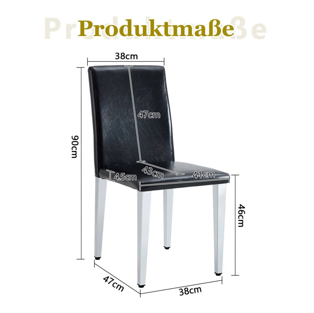Set di 4 Sedie Minimaliste per Sala da Pranzo con Rivestimento in PU Nero e Gambe in Metallo Argento