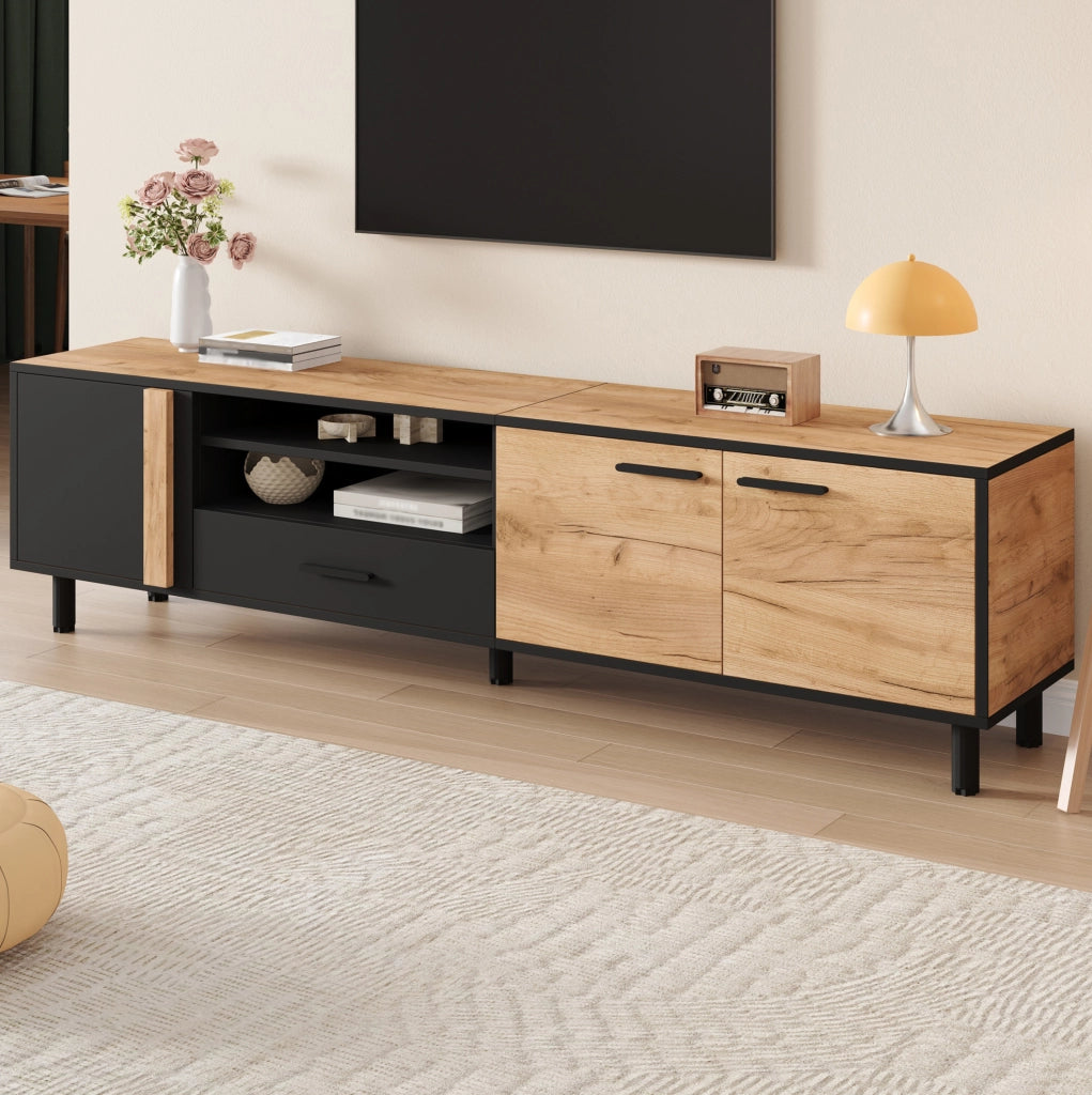 Mobile TV 180x32;5x50 cm con 3 ante e cassetto nero effetto legno HOMVRA