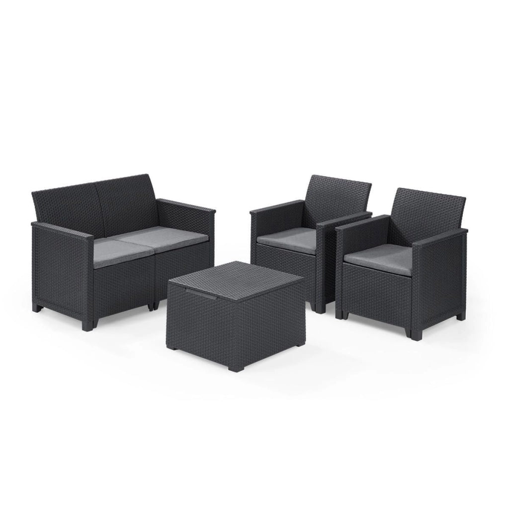 Salottino da Esterno Emma Lounge Set in Resina Effetto Rattan 4 Pezzi