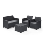 Salottino da Esterno Emma Lounge Set in Resina Effetto Rattan 4 Pezzi