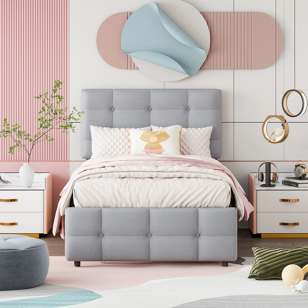 LETTO POLSTER 90 x 200 cm con letto estraibile, testiera regolabile, grigio