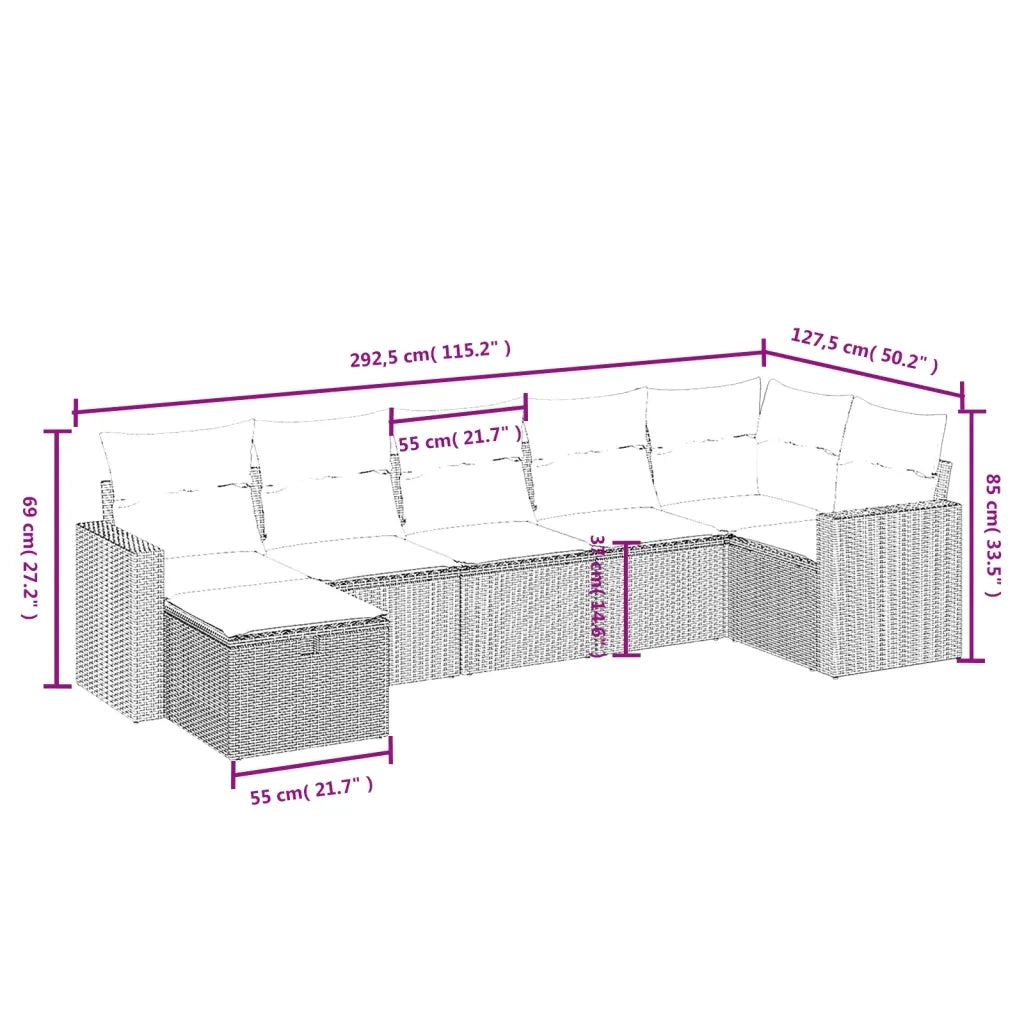 Set Divani da Giardino con Cuscini 7pz Nero Polyrattan 3263502