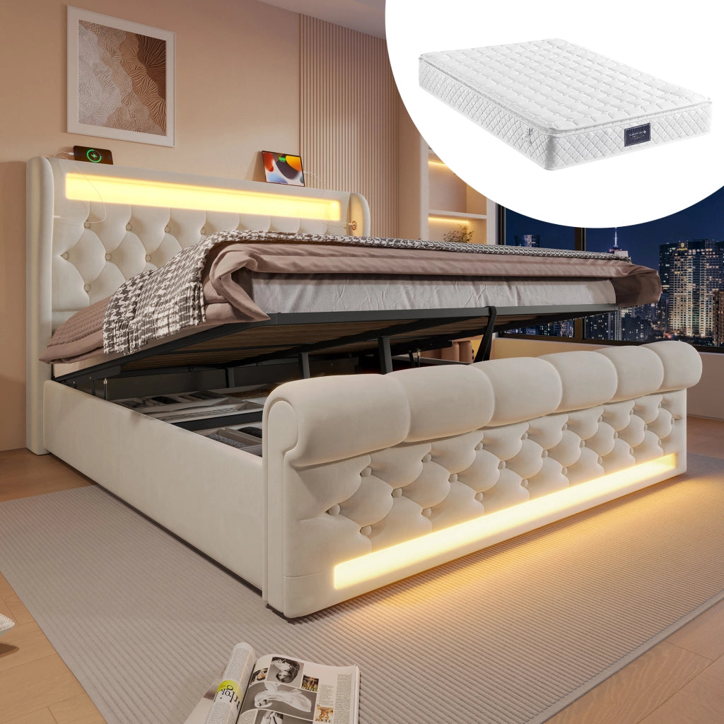 letto imbottito velluto beige 160 x 200 cm