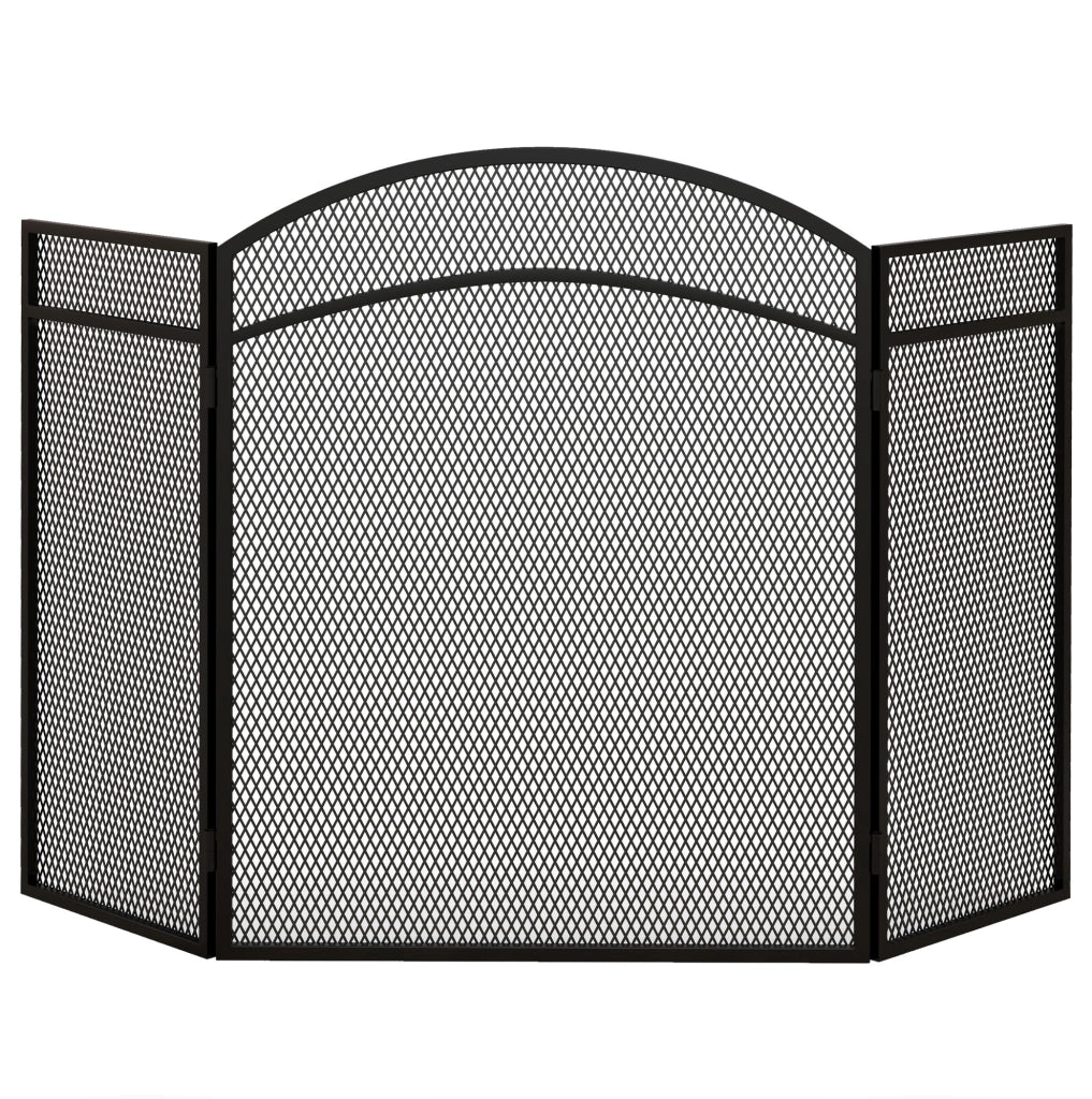 Recinzione di Protezione per Camino Pieghevole a 3 Pannelli in Metallo Nero 96x60 cm