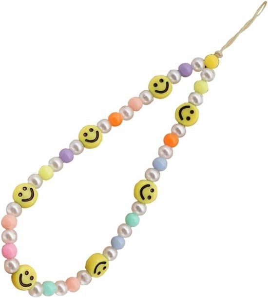 Cintura per smartphone - Perle - Sorriso - Acrilico - Stile bohemien - Smartphone - Colorata - Smartphone - Stella - Adatto per - Telefono cellulare - Rosso - Borsa grande per smartphone - Tendenza.