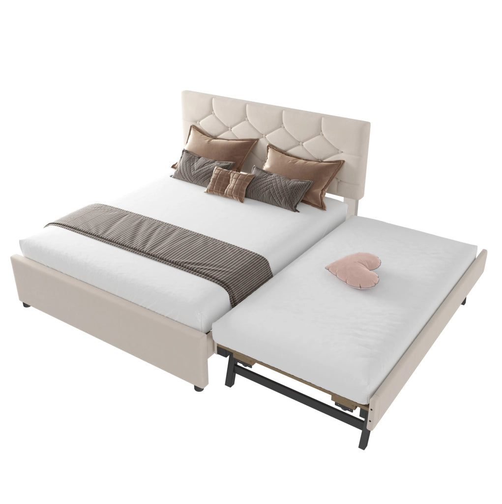 Letto imbottito 140x200 cm con letto estraibile beige