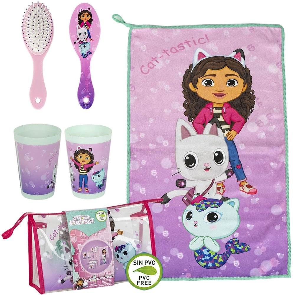 Gabby's Dollhouse Set 3 Pz Asilo: Asciugamano, Spazzola e Bicchiere