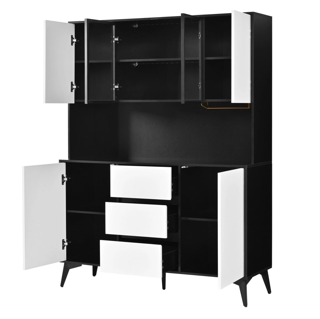 Credenza alta 120 cm con vetrina LED e portabicchieri