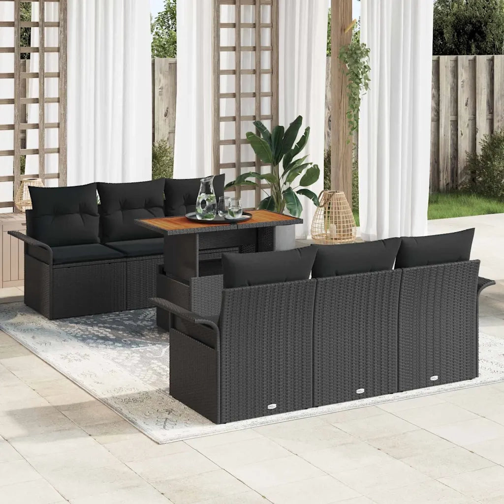 Set Divano da Giardino con archiviazione 7 pcs Nero Poly Rattan