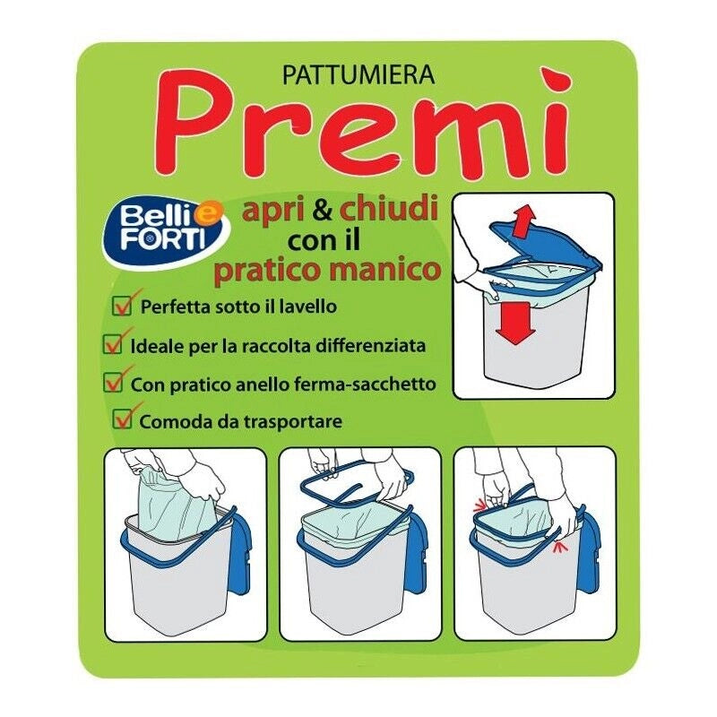 PREMI PATTUMIERA RACCOLTA DIFFERENZIATA CON MANICO 18LT VERDE RICICLO VETRO
