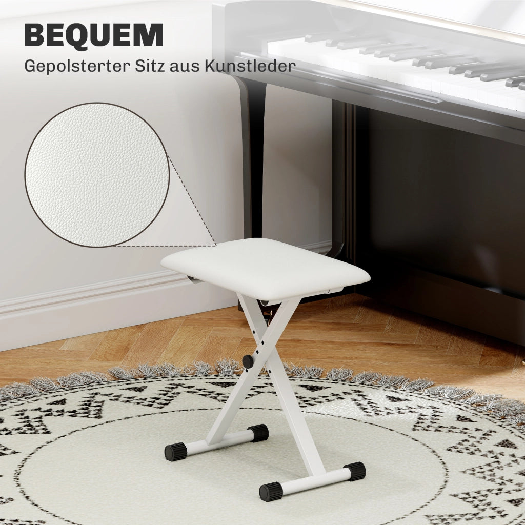 Sgabello da Pianoforte Regolabile Pieghevole ¨C Minimal ¨C 39x29x37-47 cm Bianco