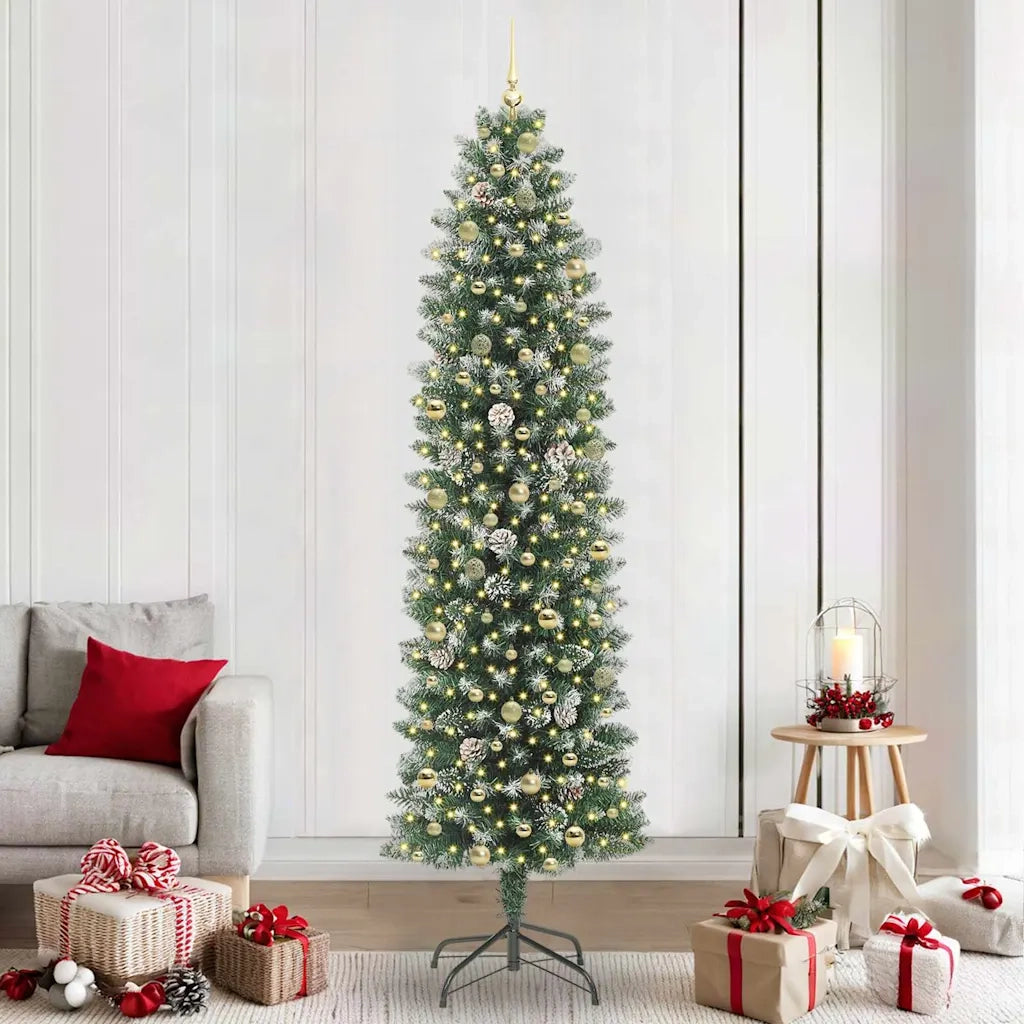 Albero di Natale Artificiale Sottile Verde e Bianco 240 cm 3395321