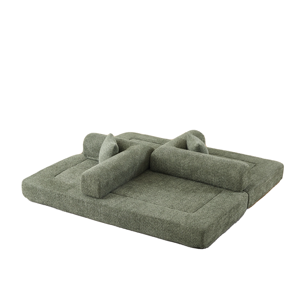 Divano modulare 4 in 1 con schienale regolabile, funzione letto e 4 cuscini, antiscivolo in ciniglia verde