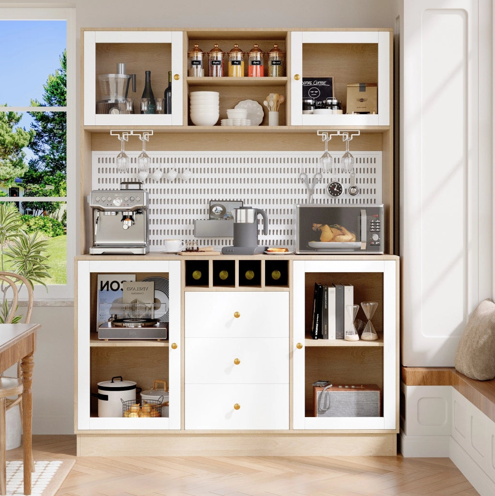 Hochschrank mit smartem LED-Licht, Weinregal und verstellbaren Einlegeböden, 140x40x185,7 cm, Weiß