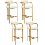 IDMarket - Set di 4 sgabelli da bar ESMA in metallo effetto legno e tessuto bouclette con braccioli