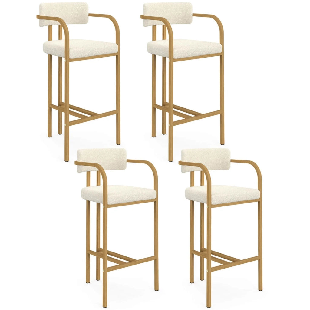IDMarket - Set di 4 sgabelli da bar ESMA in metallo effetto legno e tessuto bouclette con braccioli