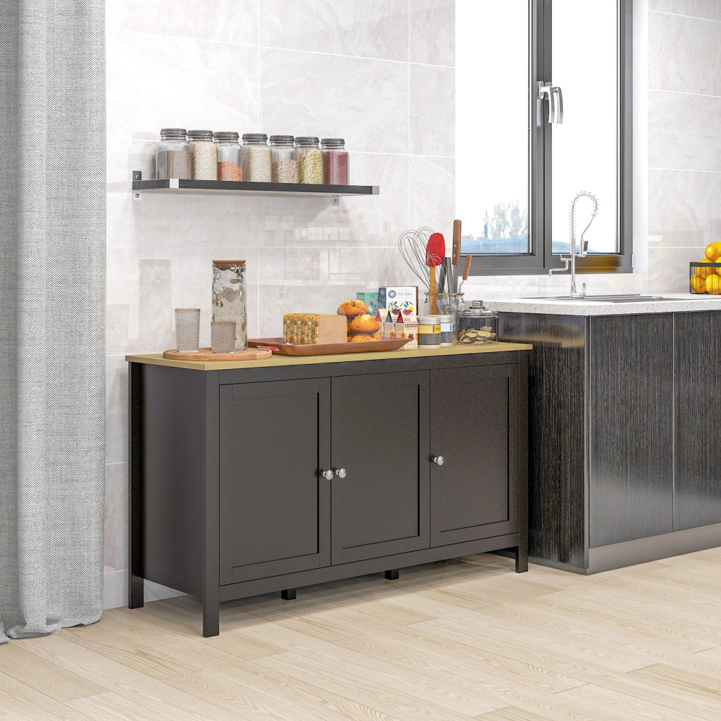 Mobile buffet credenza moderna per soggiorno e cucina con 3 ante e ripiani regolabili, nero e legno chiaro 120 x 40 x 70 cm