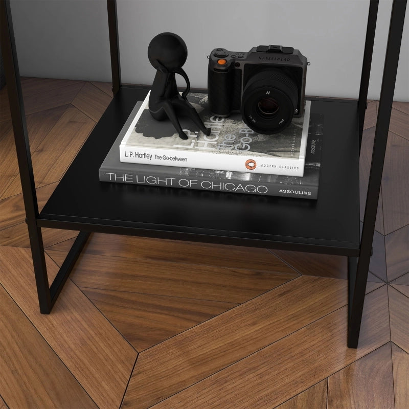 Tavolino laterale con ripiano aperto in acciaio nero per divano; poltrona o camera da letto 40 × 40 × 45 cm