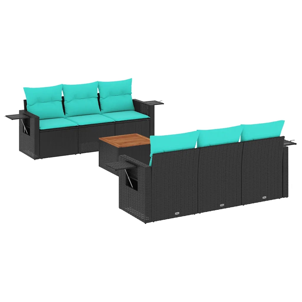 Set Divani da Giardino 7 pz con Cuscini Nero in Polyrattan 3224454