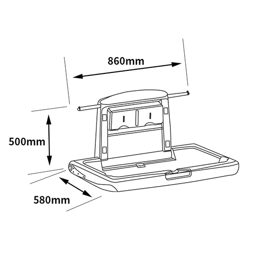Fasciatoio orizzontale per bambini richiudibile in HDPE colore grigio da parete con apertura a ribalta dimensioni 860x500x580 mm portata fino a 20 kg per bagni pubblici e privati DH