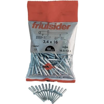 RIVETTO A STRAPPO ALLUMINIO FRIULSIDER - MM 3,4X 7 CF=PZ 100- 10 confezioni